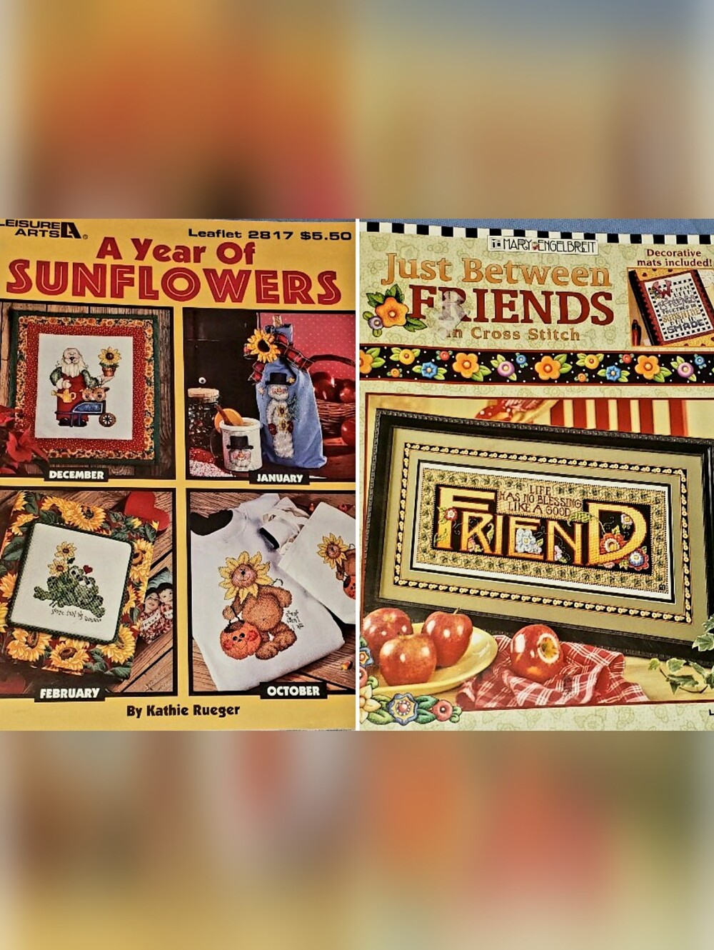 Two (2) Leisure Arts Mary Engelbreit Cross-Stitch Books